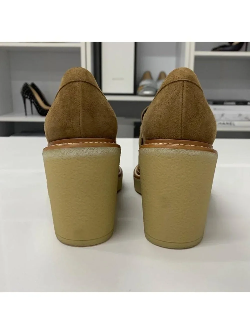 Hermes Didi Suede Heels Loafers Brown